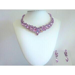 Lavender purple violet rhinestone wedding prom party formal evening necklace set